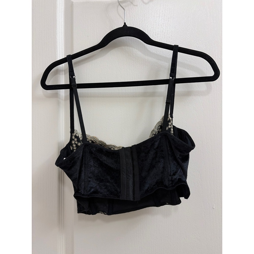 Vintage Huit France Black Velour Embroidered‎ Bustier Bra Top 36B Gold Floral - Picture 4 of 5